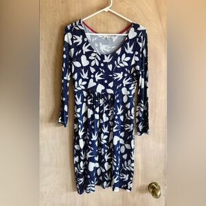 Boden Sparrow Heart Print Stretch Jersey Midi Dress Navy Blue Sz 8R NWOT